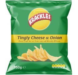 KRACKLES POTATO CRISPS TINGLY CHEESE & ONION 12X125G - Bulkbox Wholesale